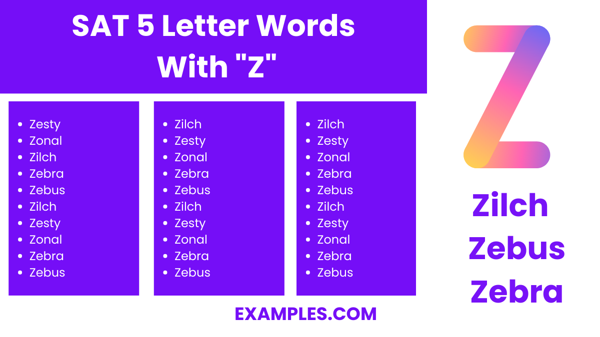 sat 5 letter words with z