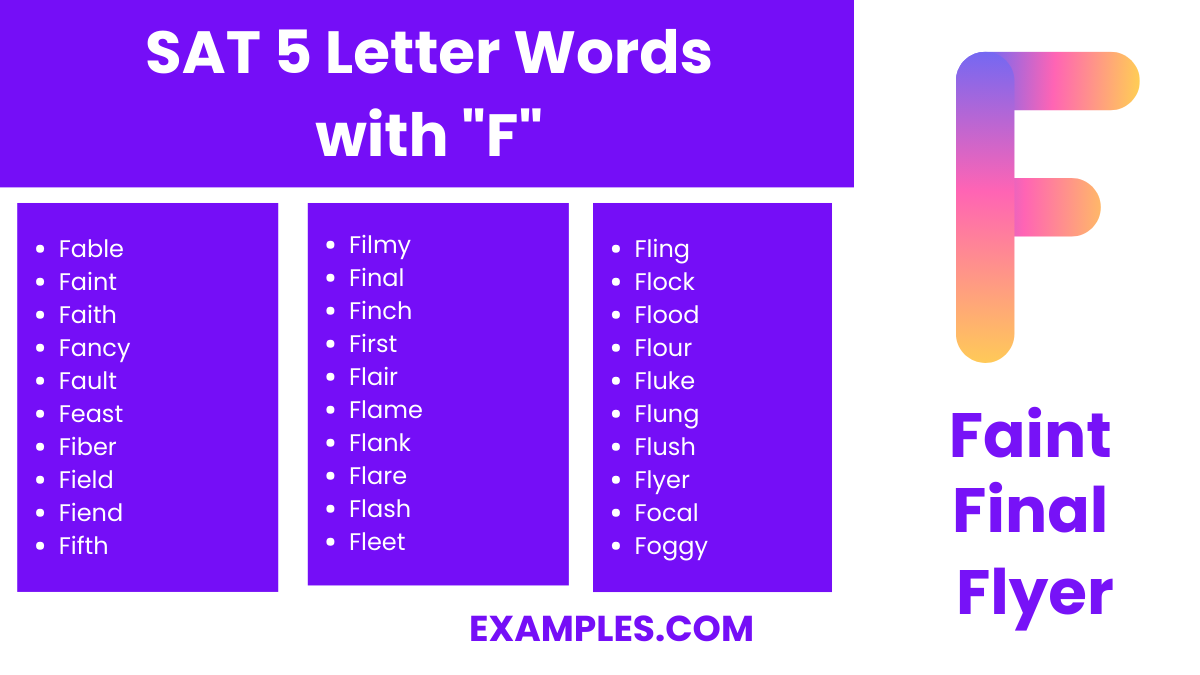 sat 5 letter words with f