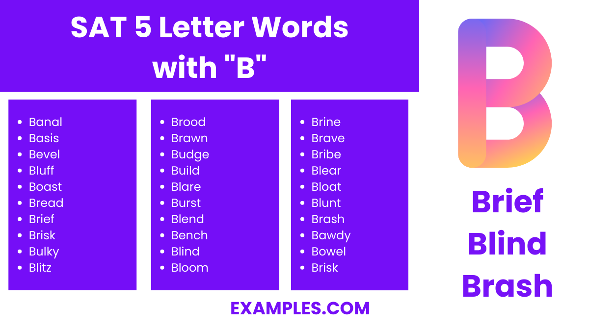 sat 5 letters words with b