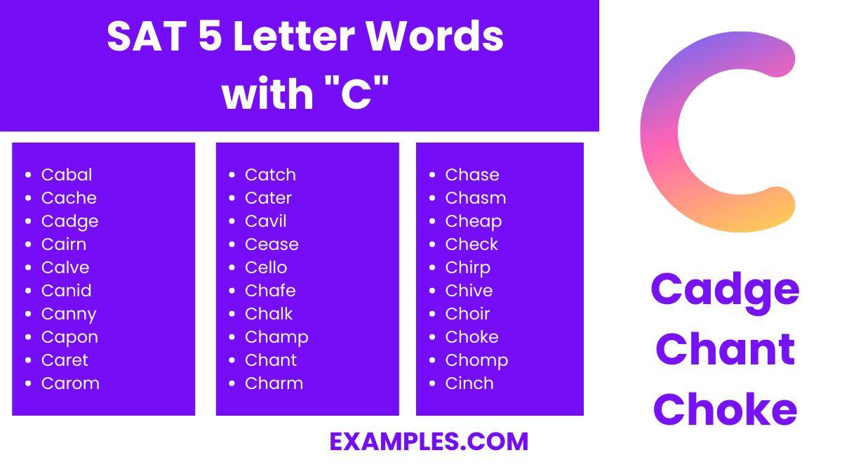 sat 5 letters words with c
