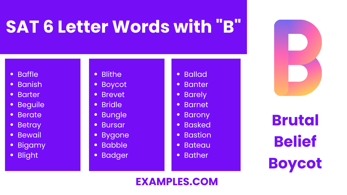 sat 6 letter words with b