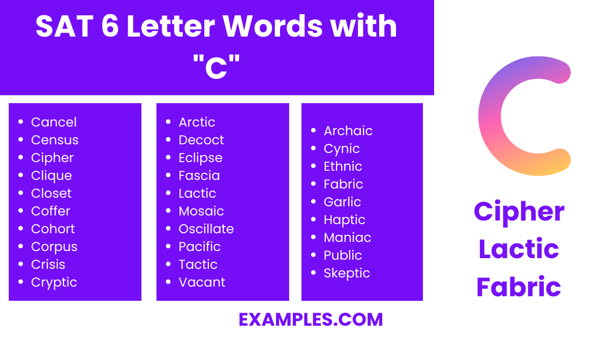 sat 6 letter words with c