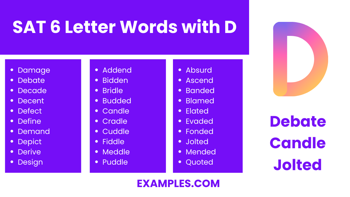 sat 6 letter words with d