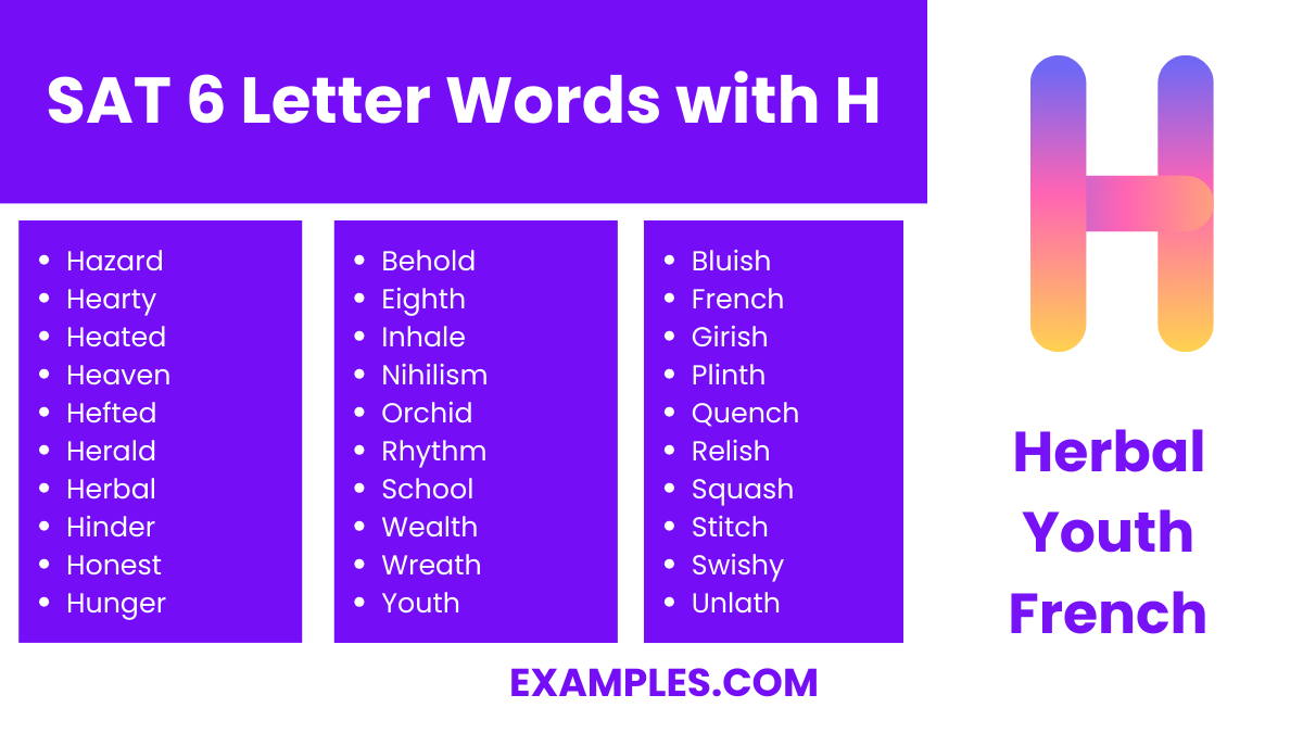 sat 6 letter words with h
