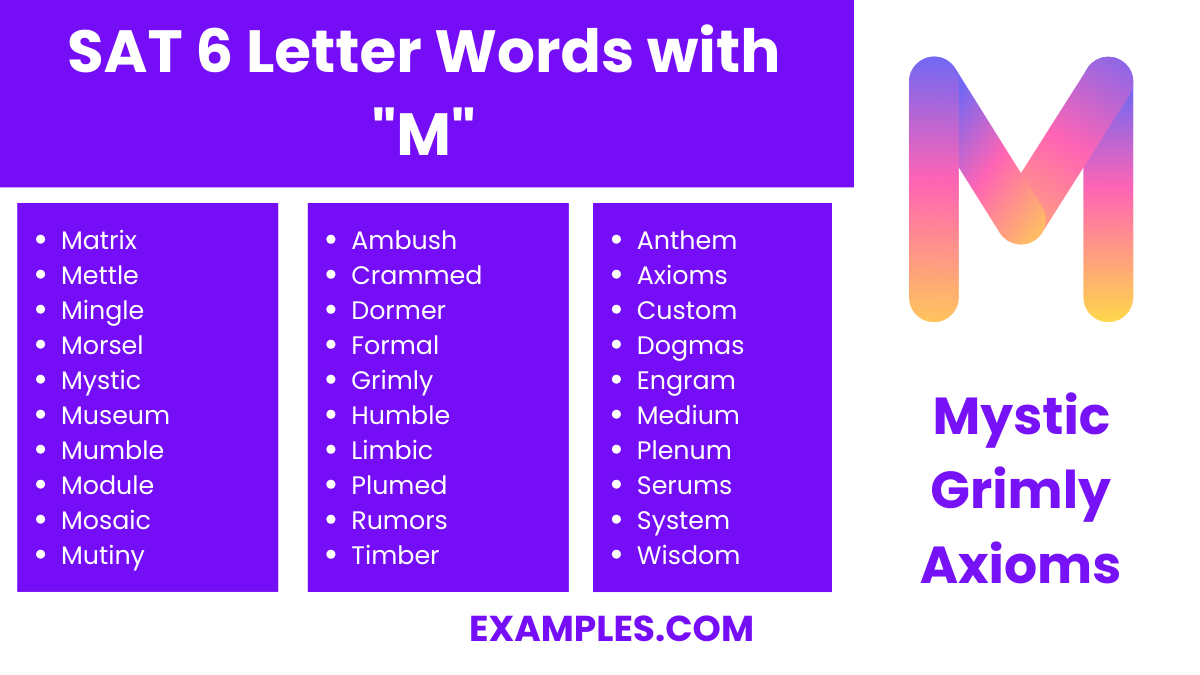 sat 6 letter words with m