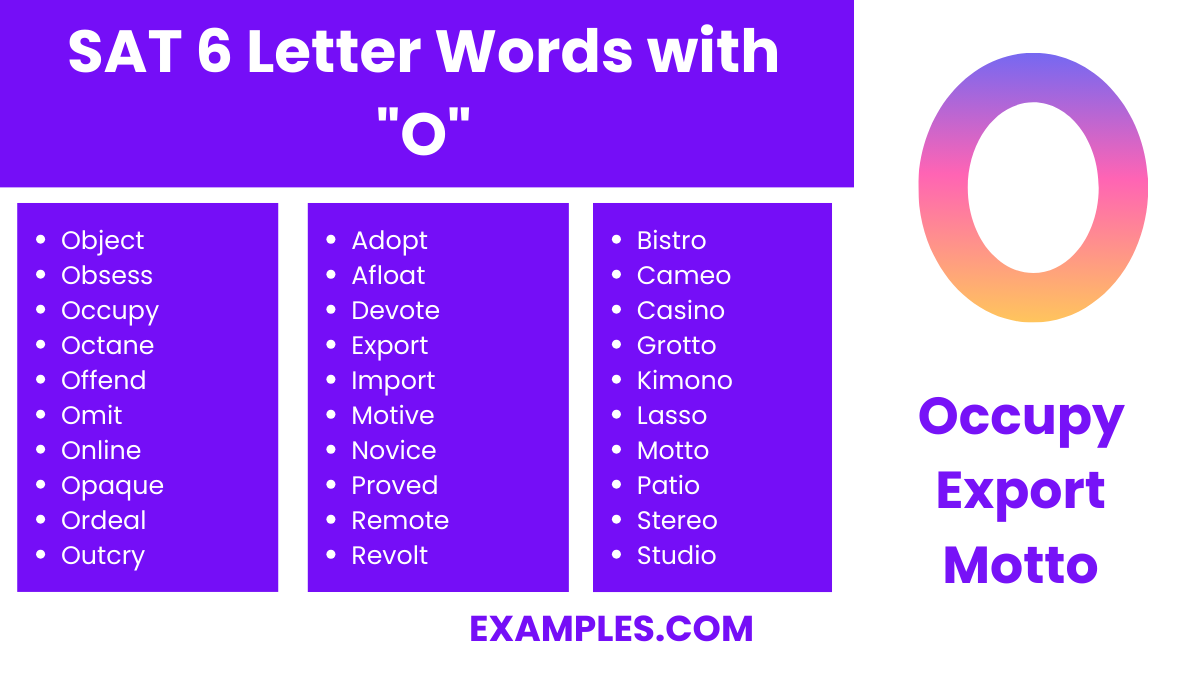 sat 6 letter words with o