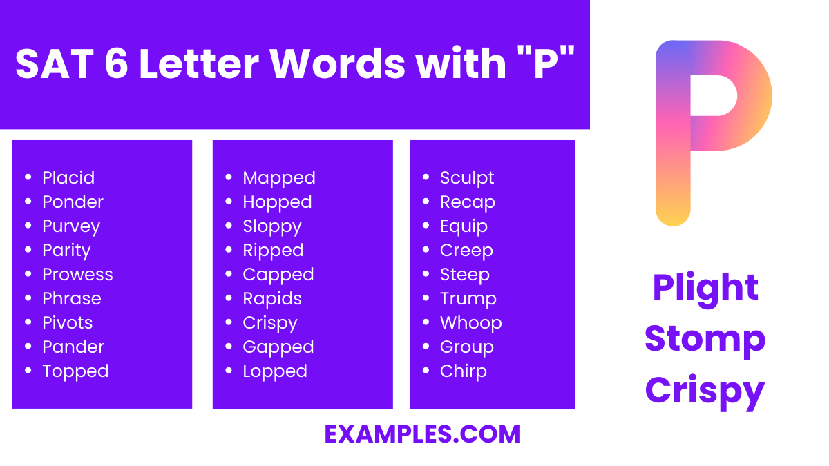 sat 6 letter words with p