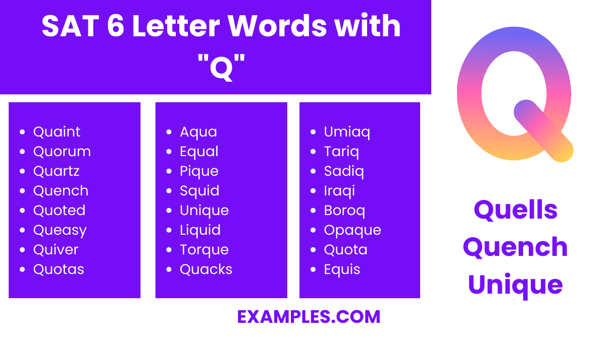 sat 6 letter words with q