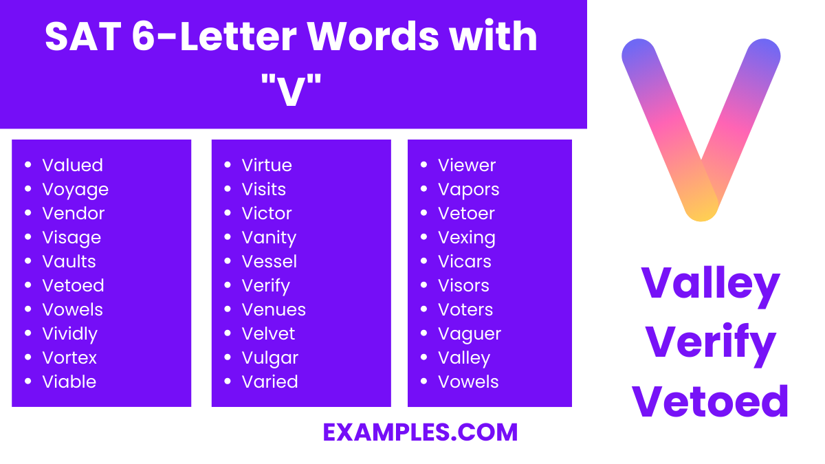 sat 6 letter words with v