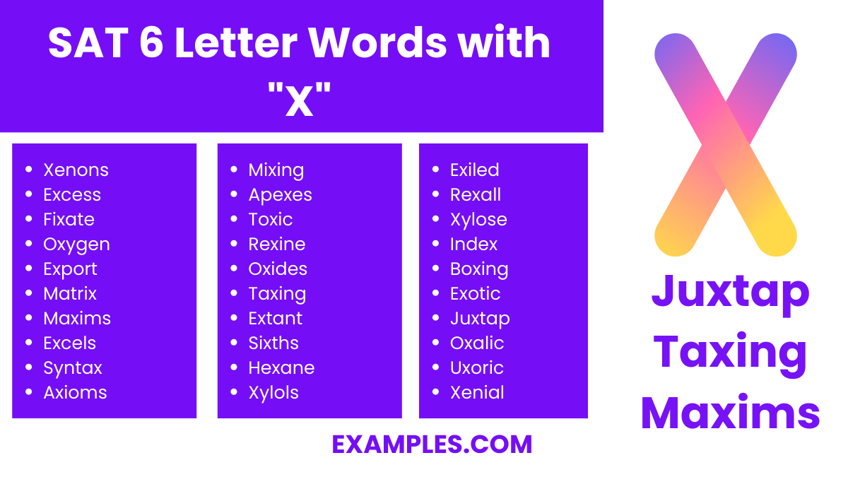sat 6 letter words with x