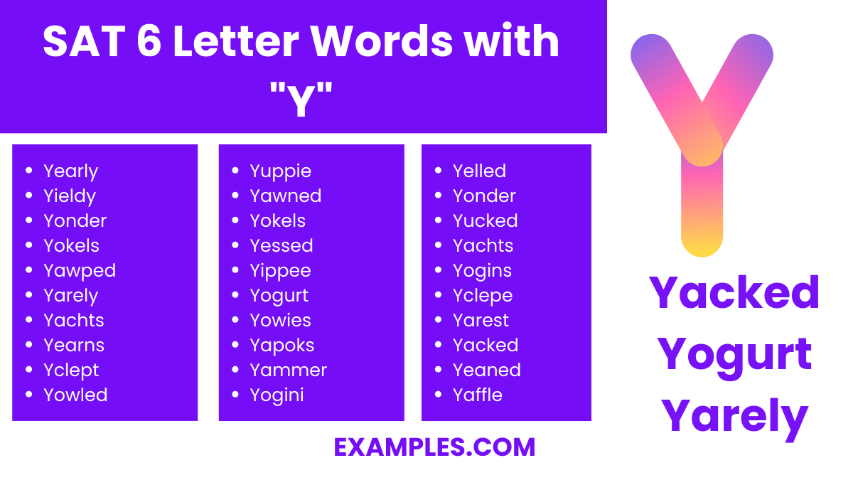 sat 6 letter words with y