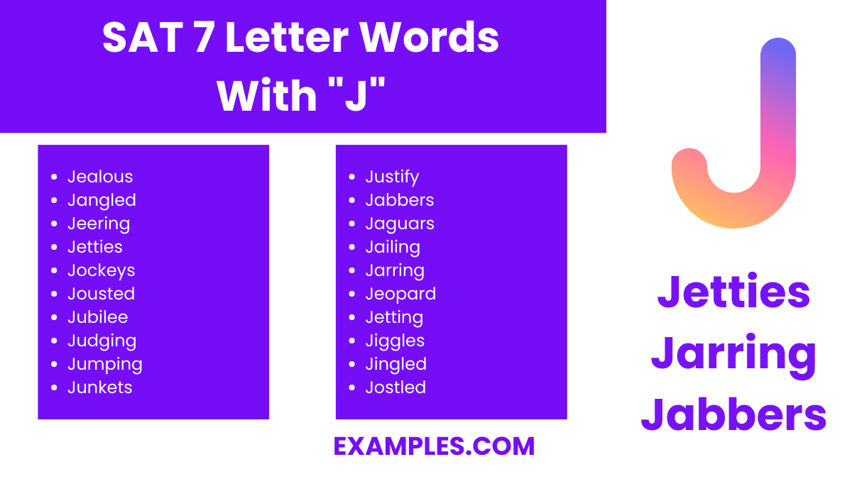 sat 7 letter words with j