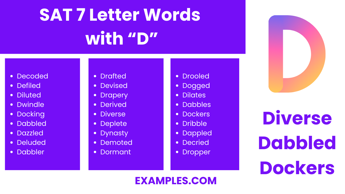 sat 7 letter words with d