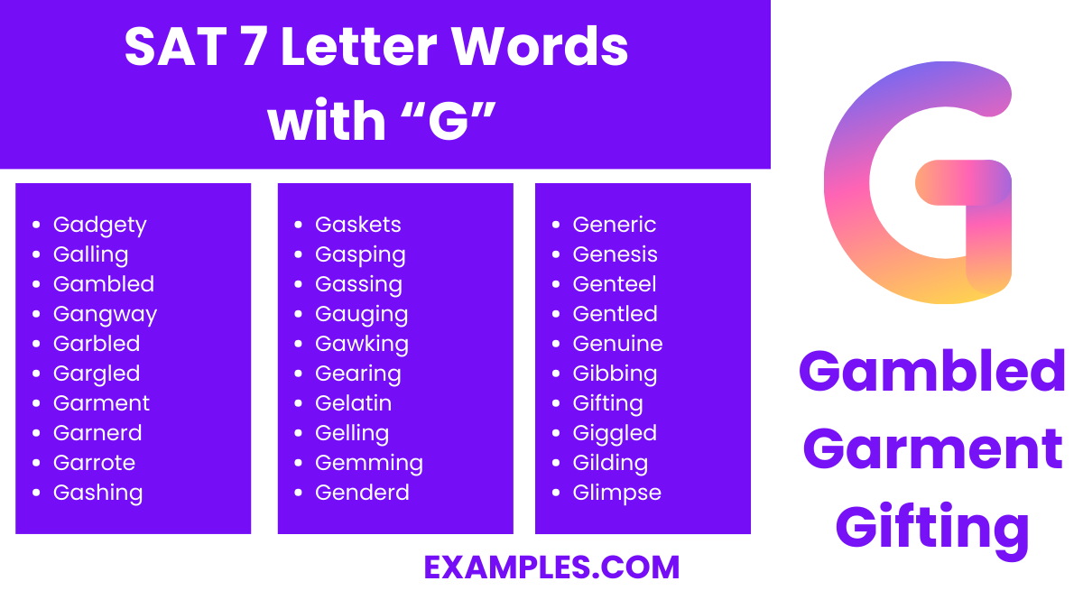 sat 7 letter words with g