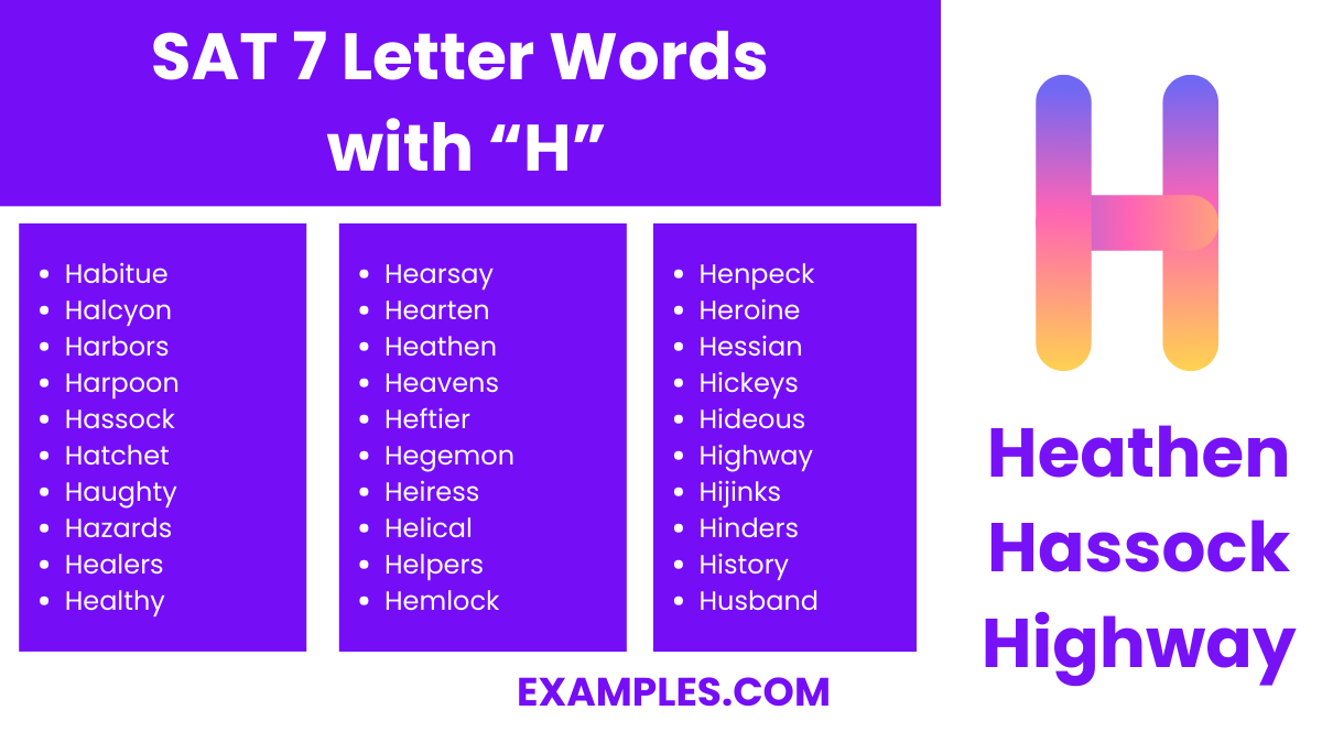 sat 7 letter words with h