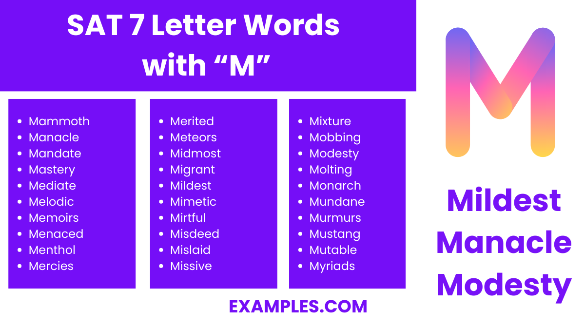 sat 7 letter words with m