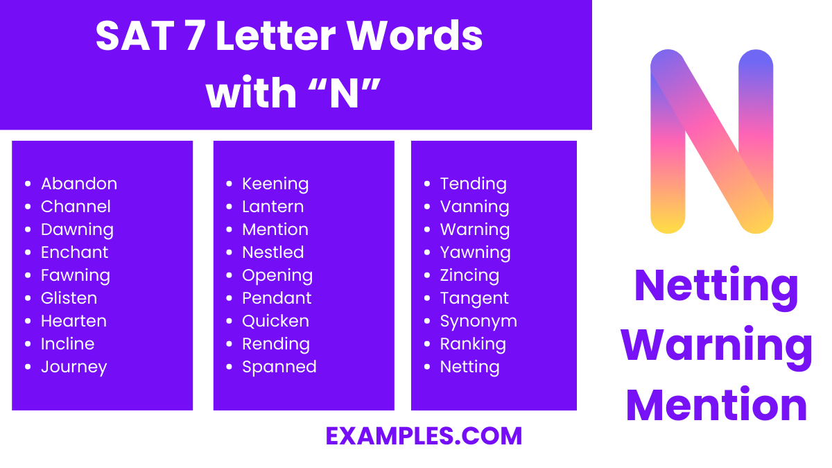 sat 7 letter words with n