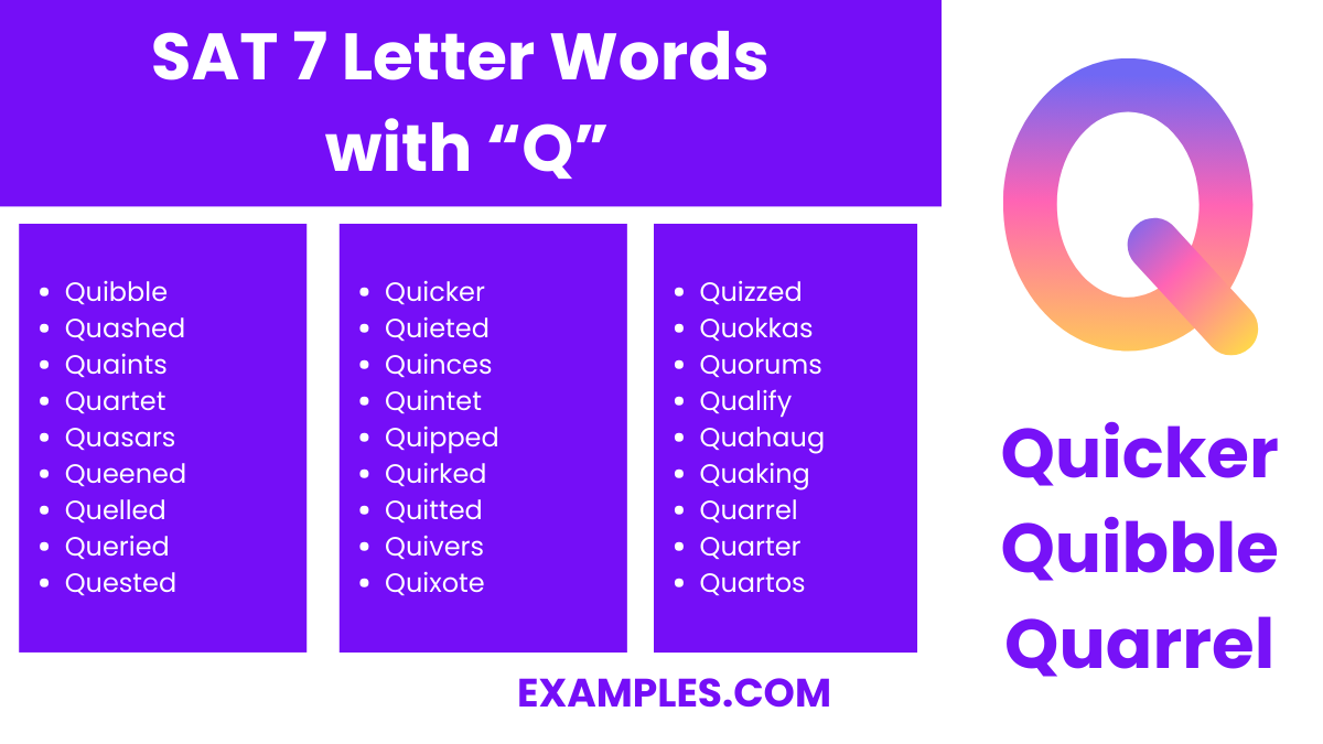 sat 7 letter words with q