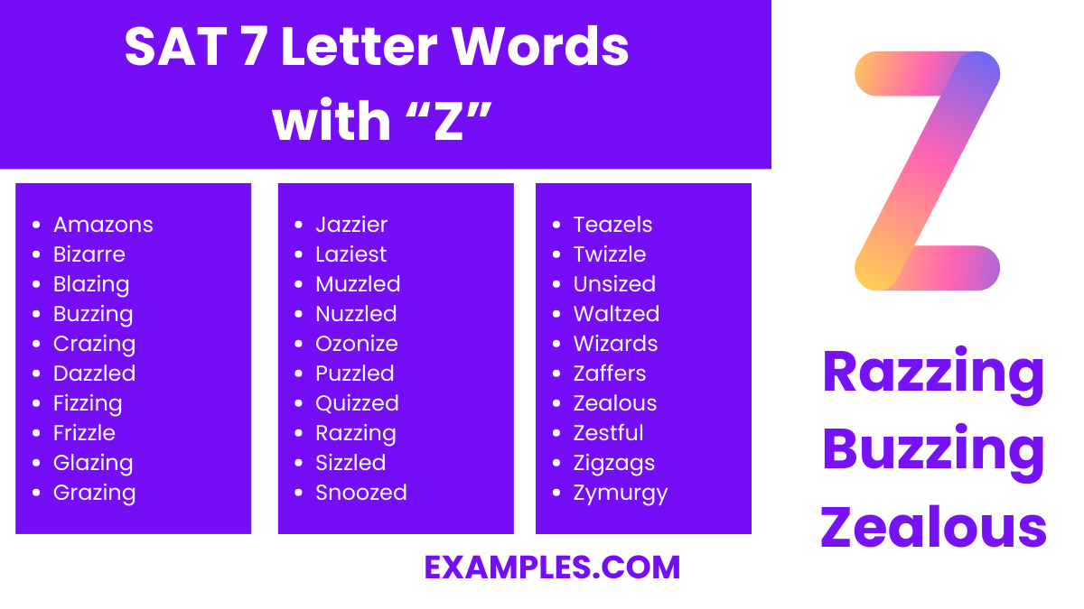 sat 7 letter words with z