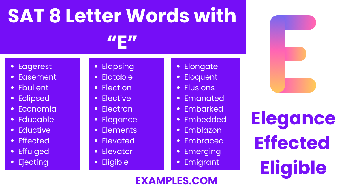 sat 8 letter words with e