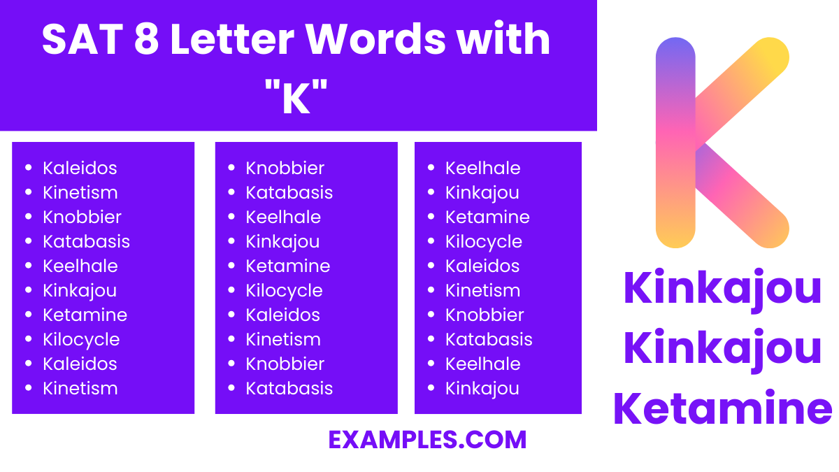 sat 8 letter words with k