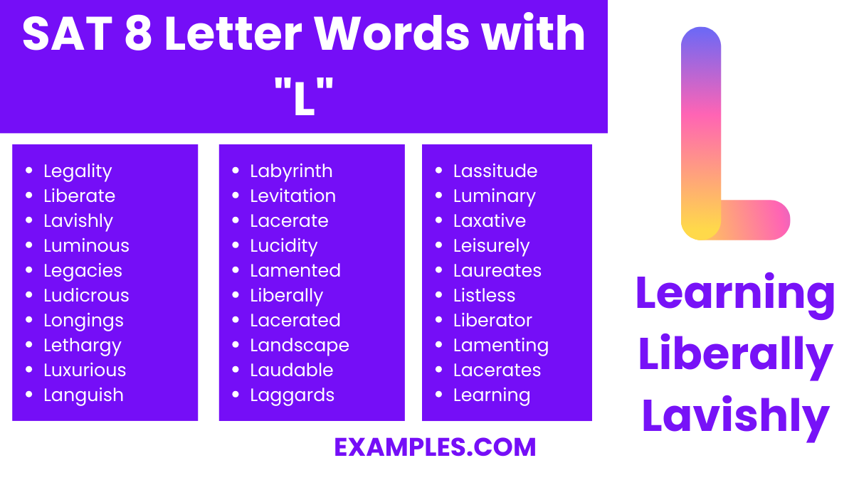 sat 8 letter words with l