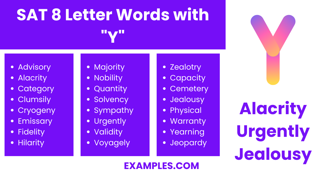 sat 8 letter words with y