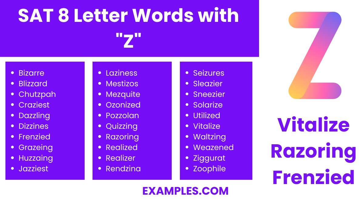 sat 8 letter words with z