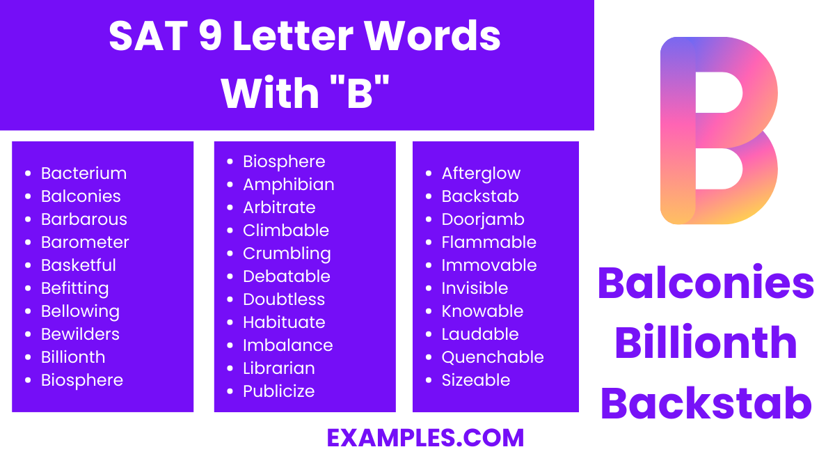 sat 9 letter words with b