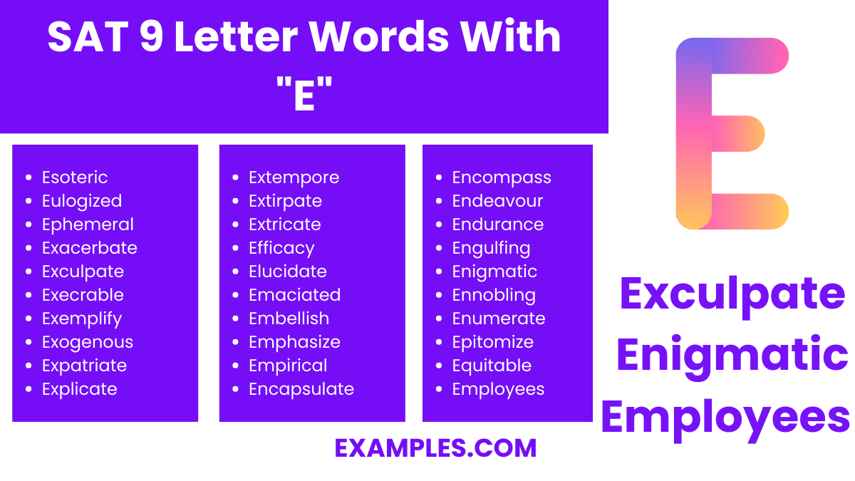 sat 9 letter words with e
