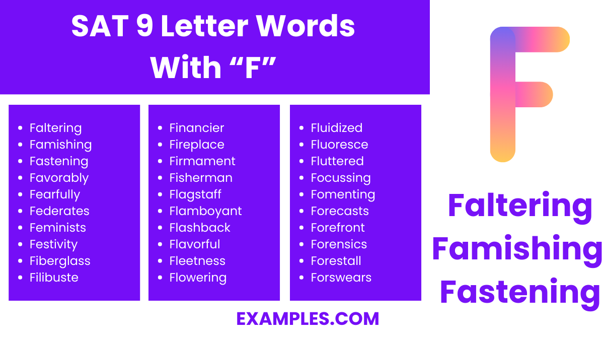 sat 9 letter words with f