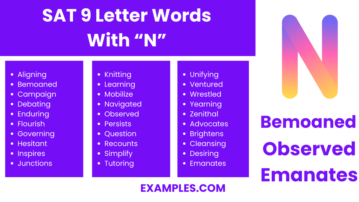 sat 9 letter words with n