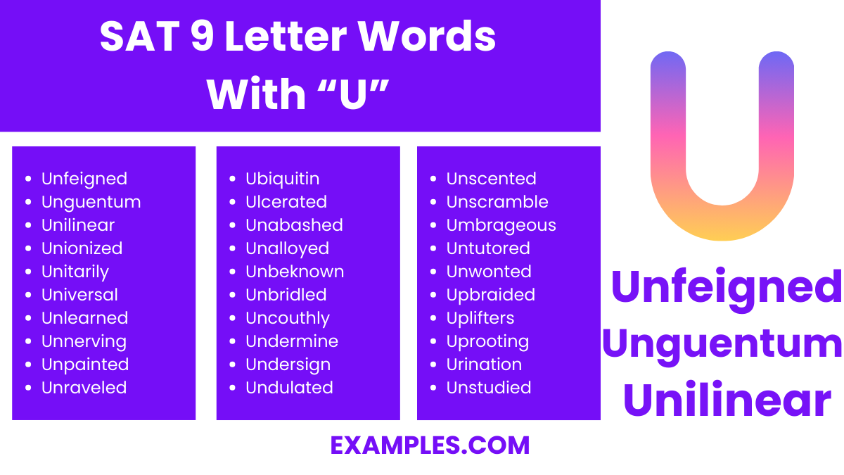 sat 9 letter words with u