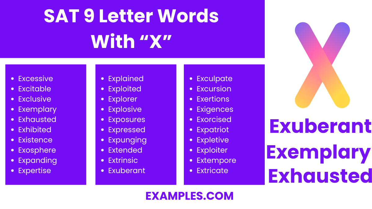 sat 9 letter words with x