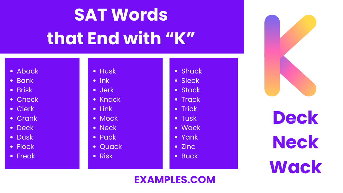 sat word that end with k