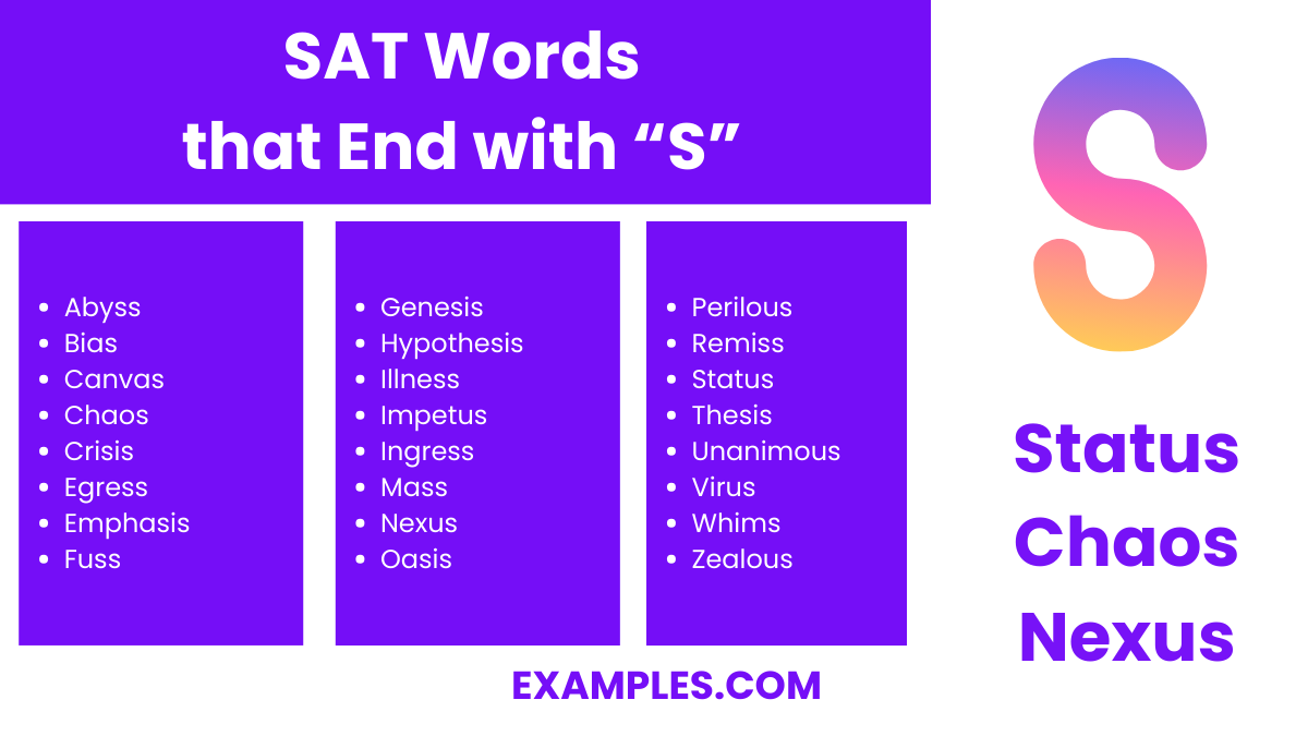 sat word that end with s