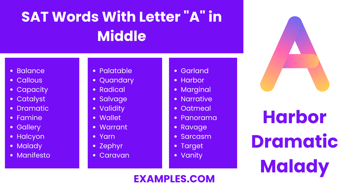 sat words with letter a in middle