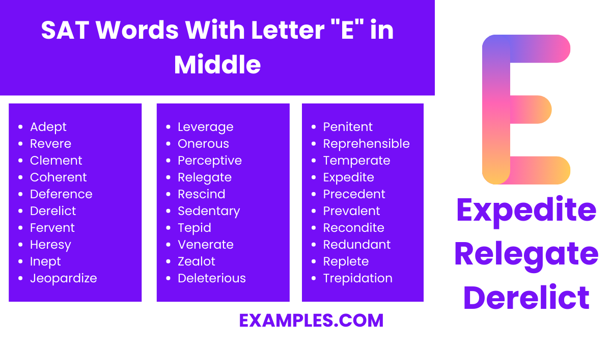 sat words with letter e in middle