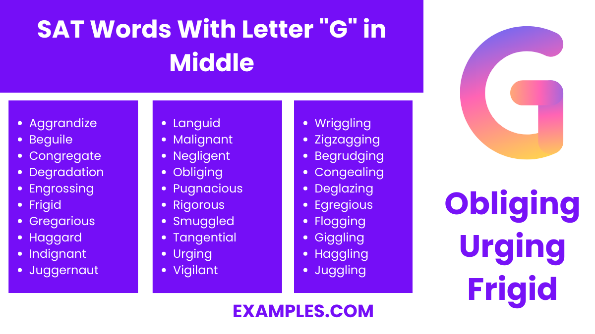 sat words with letter g in middle
