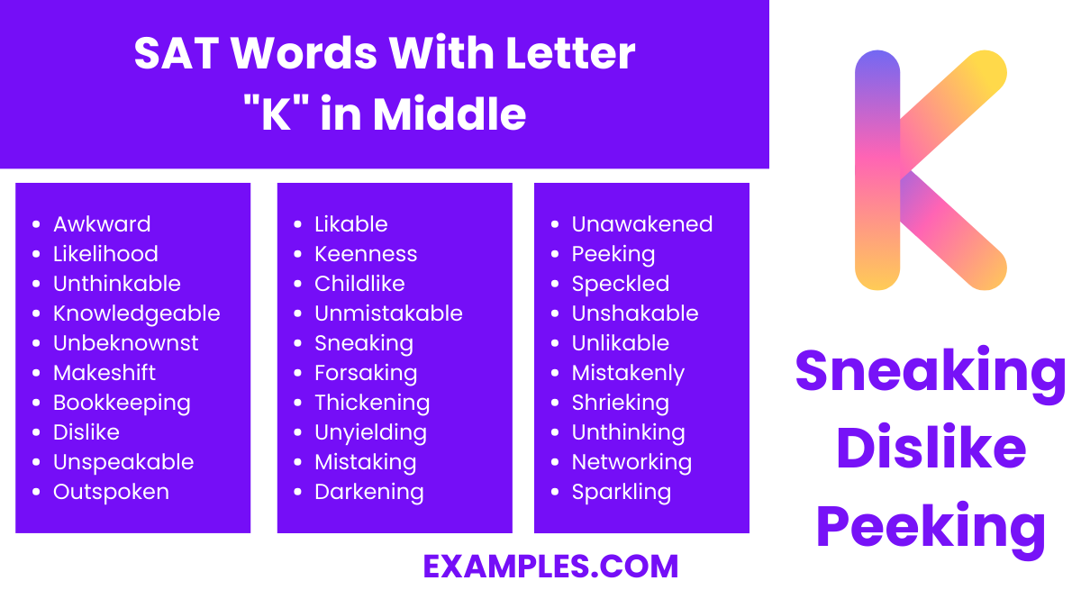 sat words with letter k in middle