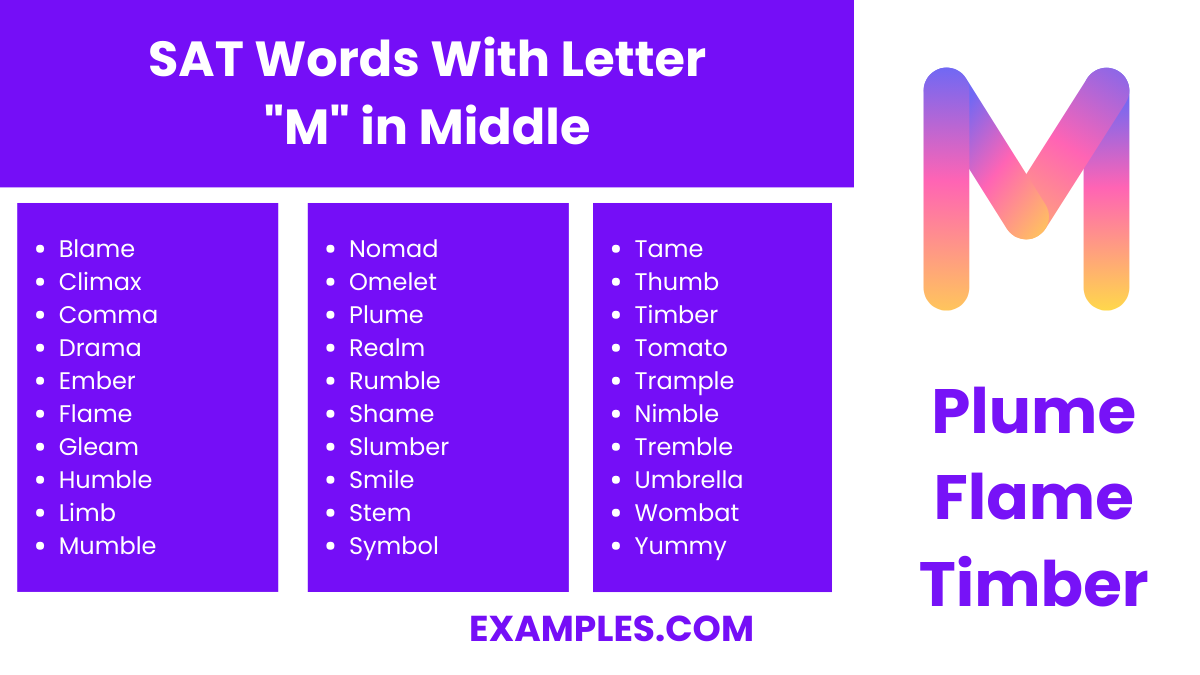 sat words with letter m in middle