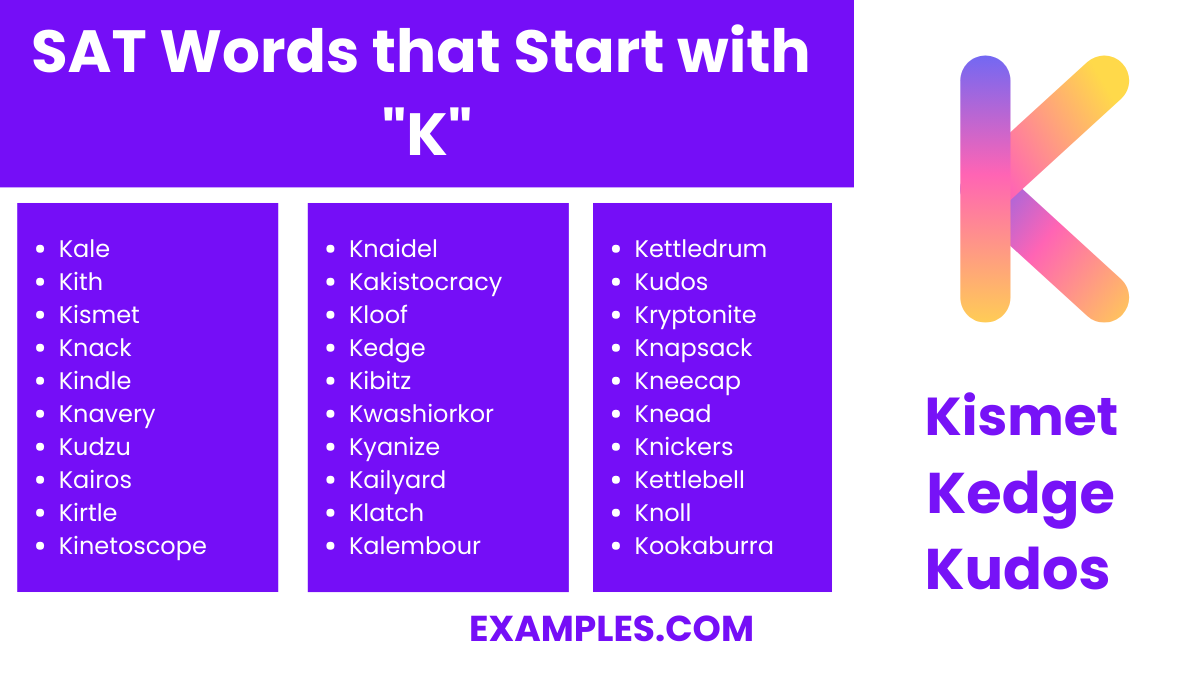 sat words that start with k