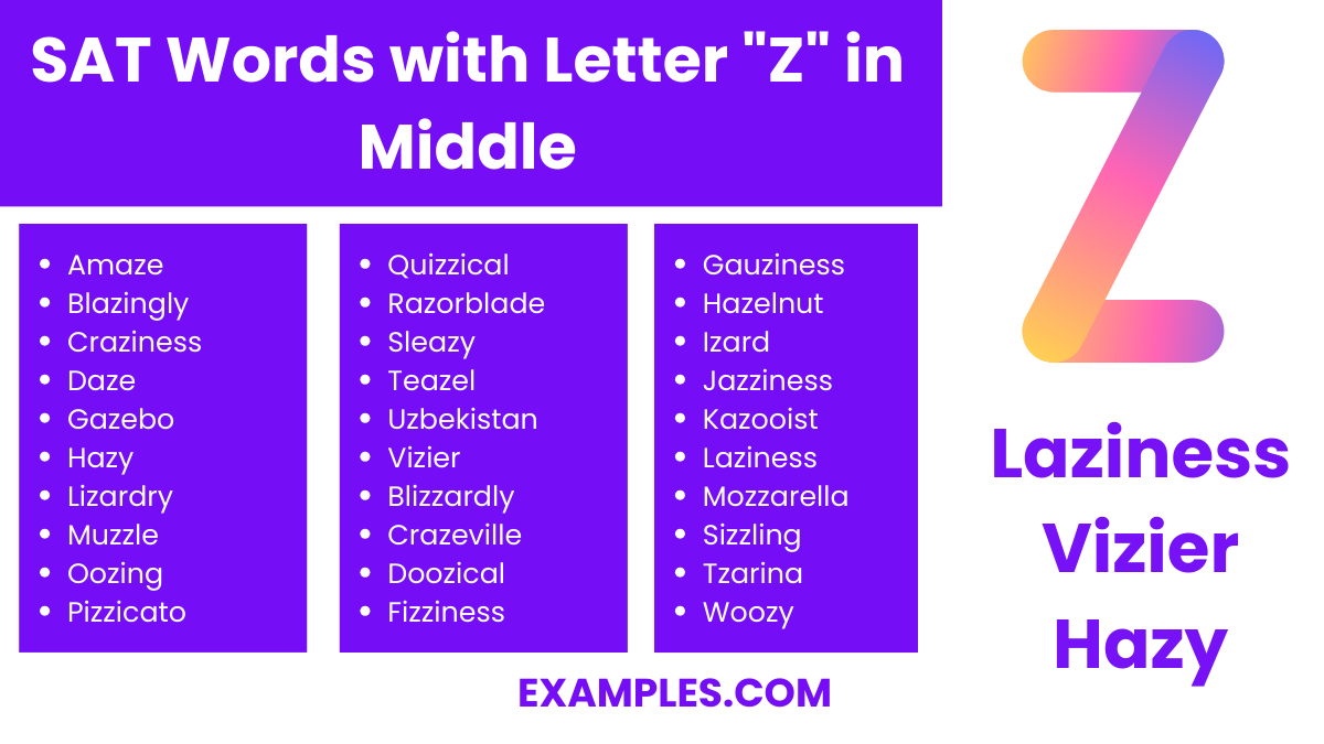sat words with letter z in middle