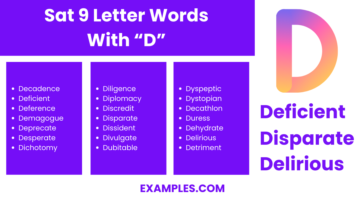 sat 9 letter words with d