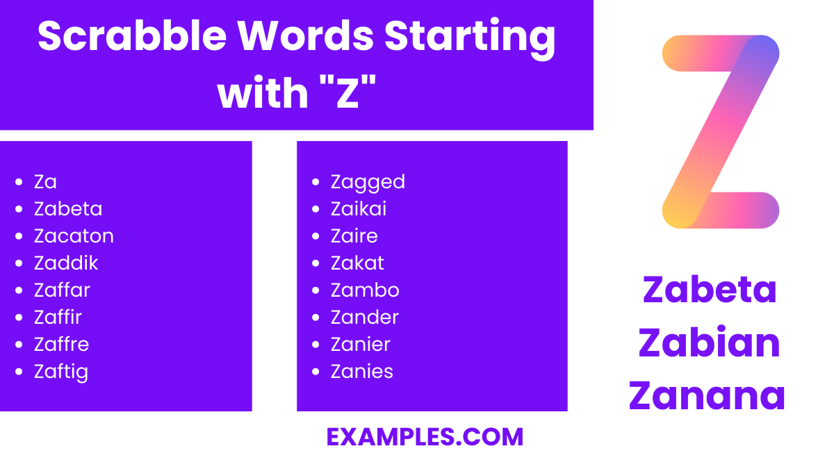 scrabble words starting with z
