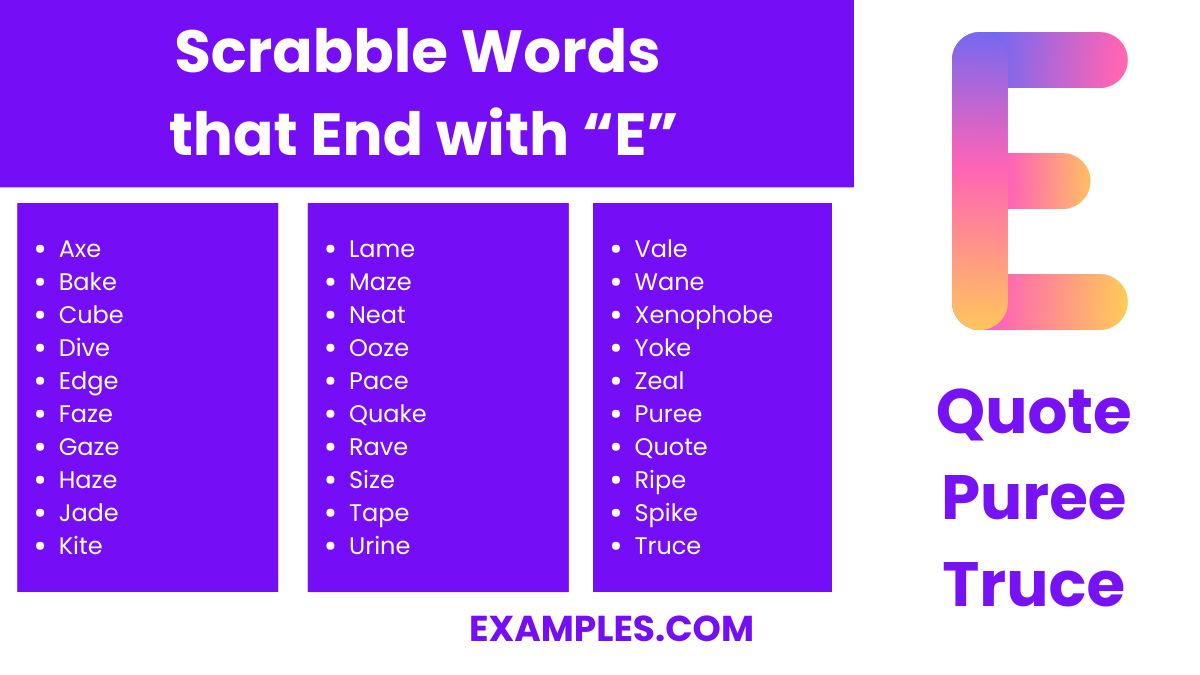scrabble words that end with e