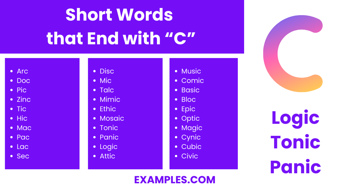 short word that end with c