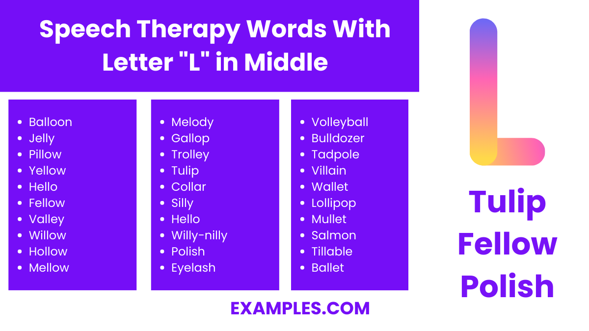 speech therapy words with letter l in middle