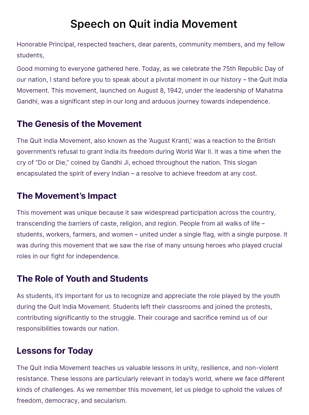 speech on quit india movement examples edit download