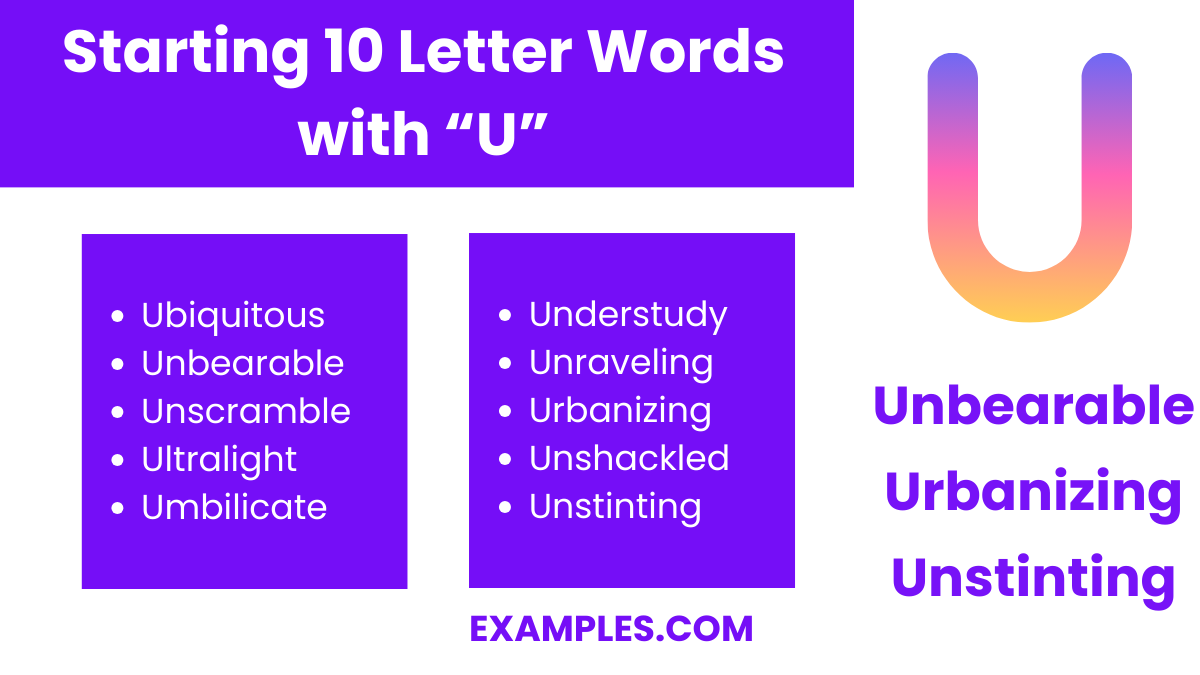starting 10 letters word with u